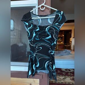 Y2K Mariposa Black & Aqua Swirl Top 🦋